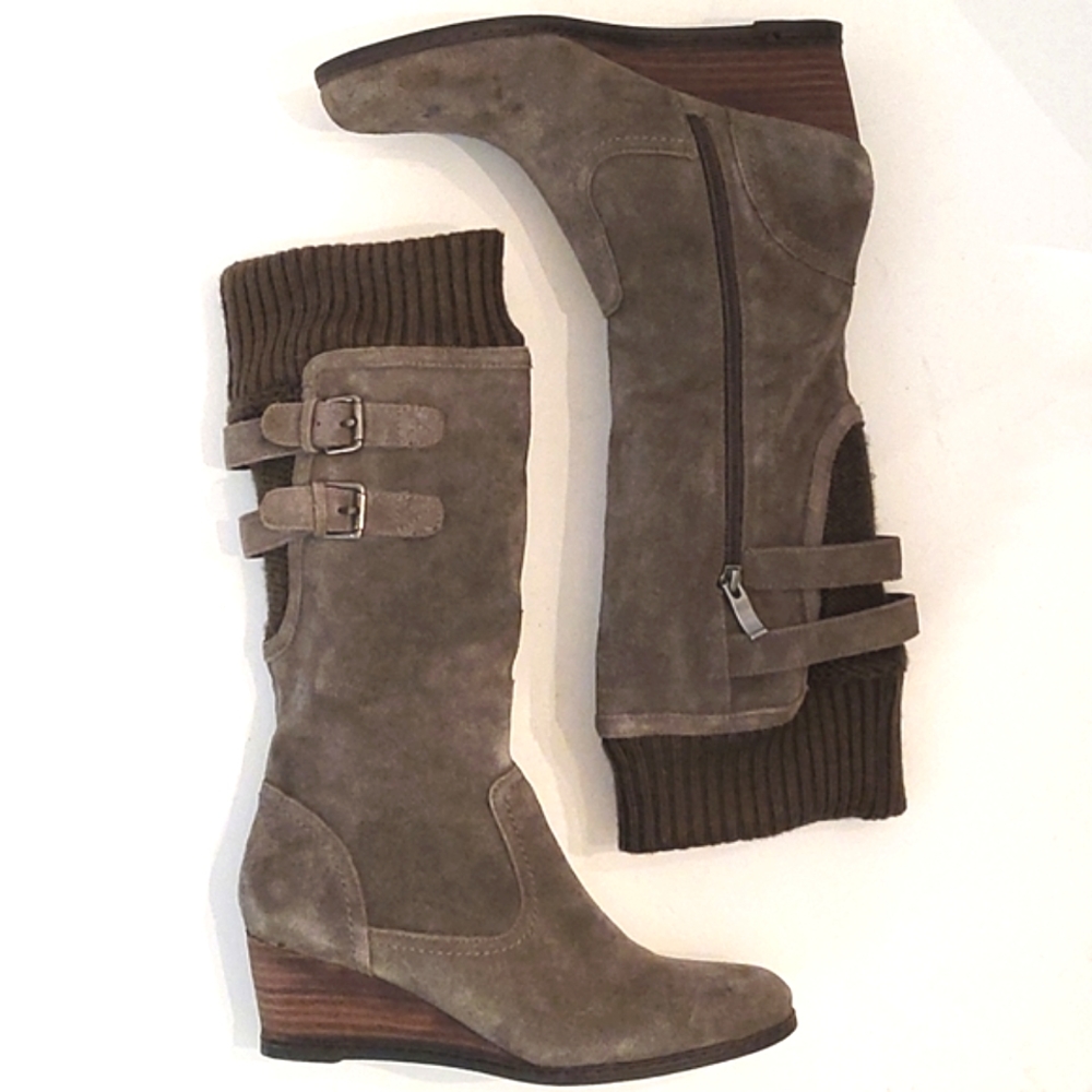 Bjorndal "Solar" Suede Leather Wedge Boot in Taupe Grey